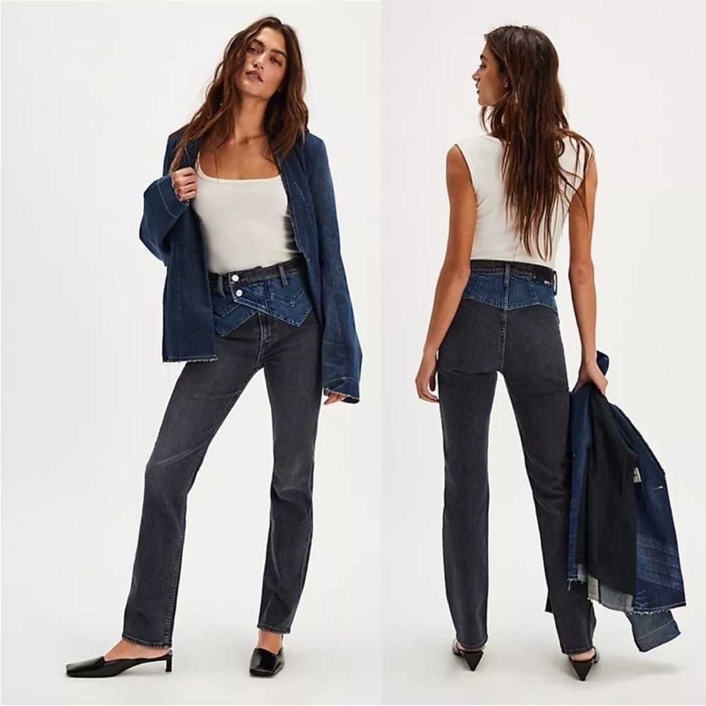 Mother Superior The Double Rocky Rider Nerdy High-Rise Jeans Black and Blue 30